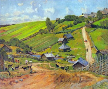 Artworks in 150 Subjects Painting - village of novgorod governorate 1912 Konstantin Yuon plan scenes landscape